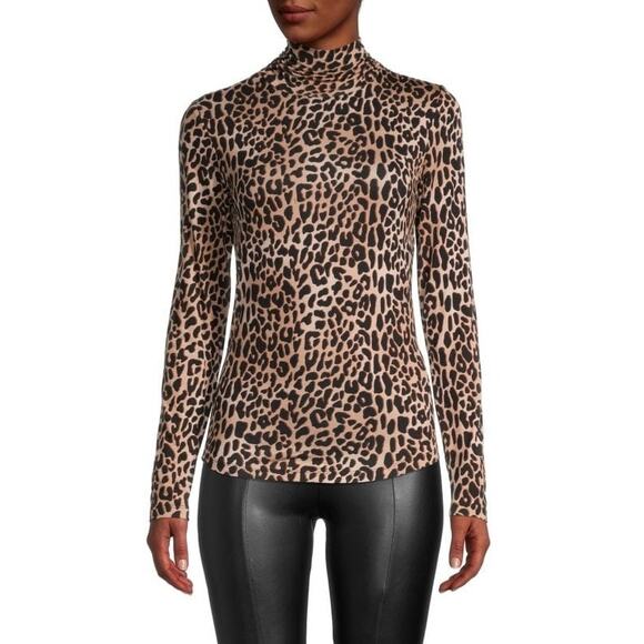 Elie Tahari Tops - ELIE TAHARI Carrie Leopard Print Knit Top Tan Long Sleeve Mock Neck Women's S